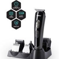 11-in-1 Rechargeable Grooming Set,Hair/ Bread/ Nose/ Ear/ Body Trimmer | 5 Changeable Heads | Li-Ion Battery | 60mins Working Time | LED Display | 4 Combs Attachments Black/Silver