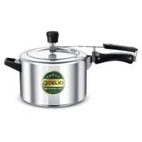 DELICI 5Liters Pressure Cooker Inner lid Aluminium AIPC5 | 5L Capacity | Quick Heating Induction Base | Durable Safety Valve | Food Grade Rubber Basket | Specially Designed Handle | Versatile pressure cooker Silver