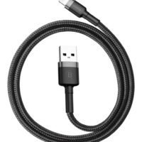 Baseus USB to Lightning Charging Cable Cafule Nylon Braided High-Density Quick Charge Compatible for iPhone 13 12 11 Pro Max Mini XS X 8 7 6 5 SE iPad (1 Meter, 2.4 A) Grey/Black