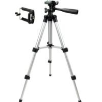 Generic Foldable Camera Tripod With Mobile Clip Holder Silver/Black