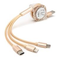Generic 3 In 1 Universal Stretchable 3A Fast Charging Cable, For Iphone / Android / Samsung / Huawei / Xiaomi / Oppo / Vivo Gold