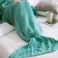 Generic Mermaid Tail Style Woolen Knitted Blanket Cotton Green 70 x 140centimeter