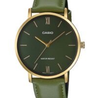 CASIO Men's Enticer Leather Analog Wrist Watch MTP-VT01GL-3BUDF - 33 mm - Green