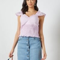 NOISY MAY Jackie Ruffle Trim Crop Top Orchid Bloom