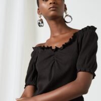 PIECES Ruched Blouse Black