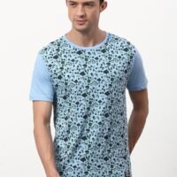 ABOF Floral Printed Regular Fit Crew Neck T-Shirt Blue/Black