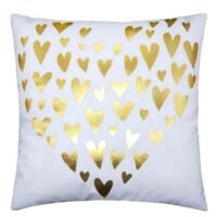 RISHAHOME Golden Heart Metallic Printed Cotton Blend White/Gold 45 x 45cm