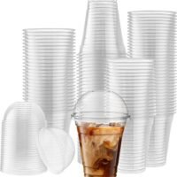 ABOSAHAM 50-Piece Disposable Plastic Cup And Dome Lid Set Clear