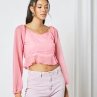Sivvi x GenM Ruffled Detail Crop Top Pink