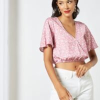 Sivvi x GenM Floral Wrap Front Crop Top Pink