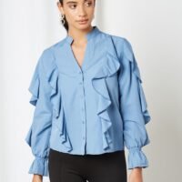 trendyol Ruffle Detailed Shirt Blue
