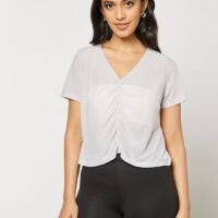 Aila Women's V-neck Casual Short Sleeve Top Grey