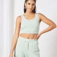 LABEL RAIL Elastic Waist Crop Top Green