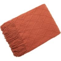 EzzySo Tassel Design Soft Blanket Keep Warm Cotton Orange 127 x 172cm