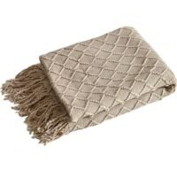EzzySo Tassel Design Soft Blanket Keep Warm Cotton Beige 127 x 172cm