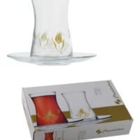 Pasabahce 12-Piece Lalezar Tea Set,  6 Cup And 6 Saucer Clear & Gold