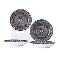 Shuer 4-Piece Hand-Painted Round Plate Brown 20.5x4cm