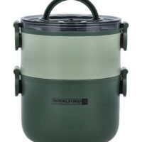 Double Layer Round Lunch Box, Stainless Steel Inner, RF11105 | 1600ml Food Storage Container with Two Compartments | Durable Leak-Proof Eco-Friendly Dark Green