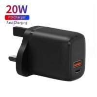 OFFBEAT Ace Duo Charger 20W Power Adapter with Dual Port (USB-A + PD Type C), Fast Charging, Short circuit protection, Overcharging protection, ABS Fireproof material Black