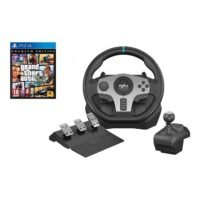 Rockstar Games Grand Theft Auto V - Action & Shooter With 900 Degree Double Vibration Racing Steering Wheel With Shifter For PC/PS3/PS4/Xbox One/Series/Switch - Wired - Action & Shooter - PlayStation 4 (PS4)
