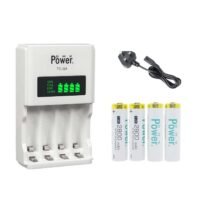 DMK Power 4pcs AA 1.2V 2800mAh High Capacity Rechargeable Batteries and TC-Q4 AAA AA Four Slot Independent Intelligent Quick LCD Charger for Ni-MH/Ni-CD Rechargeable Batteries with 3pin UK Plug Cable