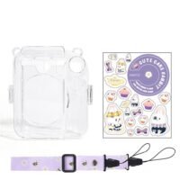 Generic Transparent Protective Case for Fujifilm Instax Mini 12 Instant Camera Photo Storing Box Shoulder Strap Beautiful Sticker