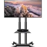 ELTRAZONE Mobile TV Stand Rolling TV Cart,Floor TV Stand Trolley for 32” to 70” LCD LED Flat Curved Screen Tilt Height Adjustable TV Stand Mounted with Wheels 2 Media Shelves Cable Management