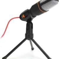 GROIC Studio Condenser Black Microphone, Professional HiFi Stereo Low Noise Cardioid Omnidirectional Wired Computer Microphone Set with Desktop Tripod for Recording Live Broadcast Speech, Plug and Play