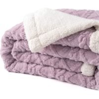Fabienne Jacquard Sherpa Blanket Super King Size Faux Fur Bed Blanket 220x240cm Flannel Fleece Reversible Blanket Double Size Warm and Plush Throw Blanket Lilac