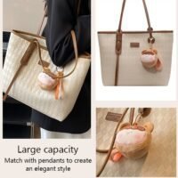 Women Canvas Single Shoulder Bag Spacious Student Bag Ladies Zippered Tote Bag for Commuting