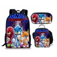 Y&D 3-Piece Sonic 3D Print Insulated Lunch Backpack Set Multicolour