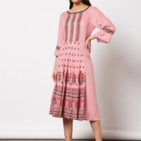 HANA & SARA Casual Cotton Printed Round Neck All Over Jalabiya With Facemask For Women