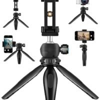 GROIC Lightweight Mini Tripod for Camera and Phone - Tabletop Small Phone Tripod Mount for GoPro iPhone / Cell Phones Webcam Projector Compact DSLR - Hand Desktop Camera Tripod Extendable Stand Table