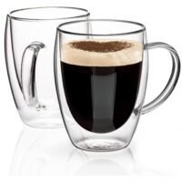 MARK STORE Double Wall Glass Coffee Mugs with Handle Insulated Glass Clear Espresso Cups Heat-resistant Double-layer Milk Mugs Tea Cup.