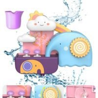 MEBEGIN Baby Bathtub Toy with Unique Design, Baby Bath Splash Toy with 3 Strong Suction Cups, Fun Elephant Waterfall Set, Waterfall Shower Toys, Made of Skin Friendly ABS Material, Smooth Edge