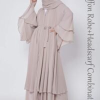 Solid Color Double Layered Chiffon Muslim Abaya Dress for Women's Daily Commuting Banquet Formal Occasion Cardigan Robe Paired With Same Color Buckle Belt (excluding matching dress and headscarf)