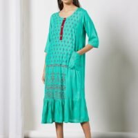 HANA & SARA All Over Printed Round Neck Three Quarter Sleeve Jalabiya With Facemask