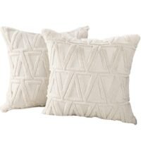 Generic Nordic Style Soft Plush Pillow Covers Set of 2 Cozy Short Wool Velvet Cushion Cases Suitable for Sofa and Bedroom 18x18 Inches Beige