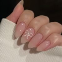 Generic Press On Nails Simple White Bow Tie Wearing Armor, Short Nude Ins-style Nail Art?24Pcs