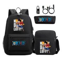 Generic Comic USB password lock backpack three-piece set