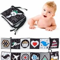 GROIC Black and White High Contrast Soft Book Sensory Baby Toys, Infant Tummy Time Cloth Book Crib Toys, Folding Educational Activity Cloth Book Newborn Toys Book