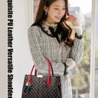 Women's Printed Large Capacity Handbag Fashionable Retro Pu Leather Patchwork Shoulder Bag Detachable Strap Crossbody Bag