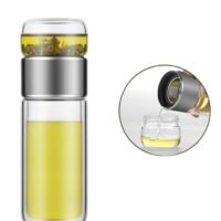 XiuWoo 420ml tea infuser bottle,  double layer stainless steel leakage proof glass water bottle travel water separation tea bottle mug cup for office travel home,silver