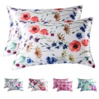 Arabest 2-Piece Floral Silky Satin Pillow Cases with Envelope Closure for Hair and Skin White/Blue 51x76/51x102cm