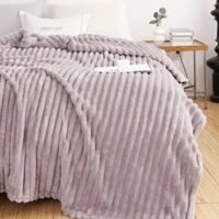 Throw Striped Blanket Super Soft, Light Gray Color