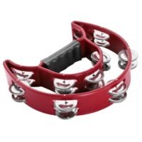 Mike Music Half Moon Musical Tambourine Double Row Metal Jingles Hand Held Percussion Drum for Gift  Party Kids Toy with Ergonomic Handle Grip (red clour)