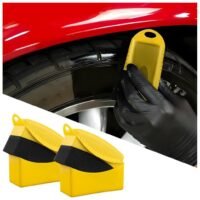 Generic Tire Contour Dressing Applicator 2 Pcs, Car Wheel Dressing Shine Sponge with Lid, Polishing Sponge Wax Buffing Pads for Auto, Foam Brush with Cover, Automotive Cleaning Accessories (Yellow)