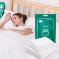 WAOKN 4 PCS Disposable Bed Sheets Travel Sheets for Hotel, Disposable Sheets for Bed Travel Bedding Cover Portable Sheet with 1 Quilt Cover, 1 Sheet and 2 Pillowcase for Travel Business Trip Spa Hotel