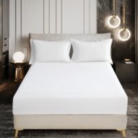 Bedding Fitted Sheet 2-Pcs Twin Size Solid Bed Sheet Set Fits(120x200CM) With Pillowcases And 30 CM Extra Deep Brushed Microfiber Bed Sheet,White