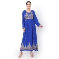 HANA & SARA LONG EMBROIDERED VISCOSE SOLID BLUE COLOUR ARABIC JALABIYA DRESS